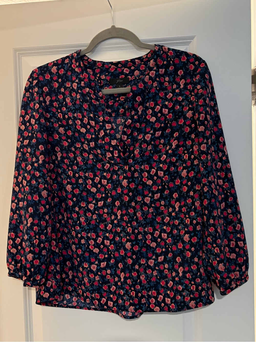 J.Crew Blue & Pink Floral Blouse Size Small Long Sleeve